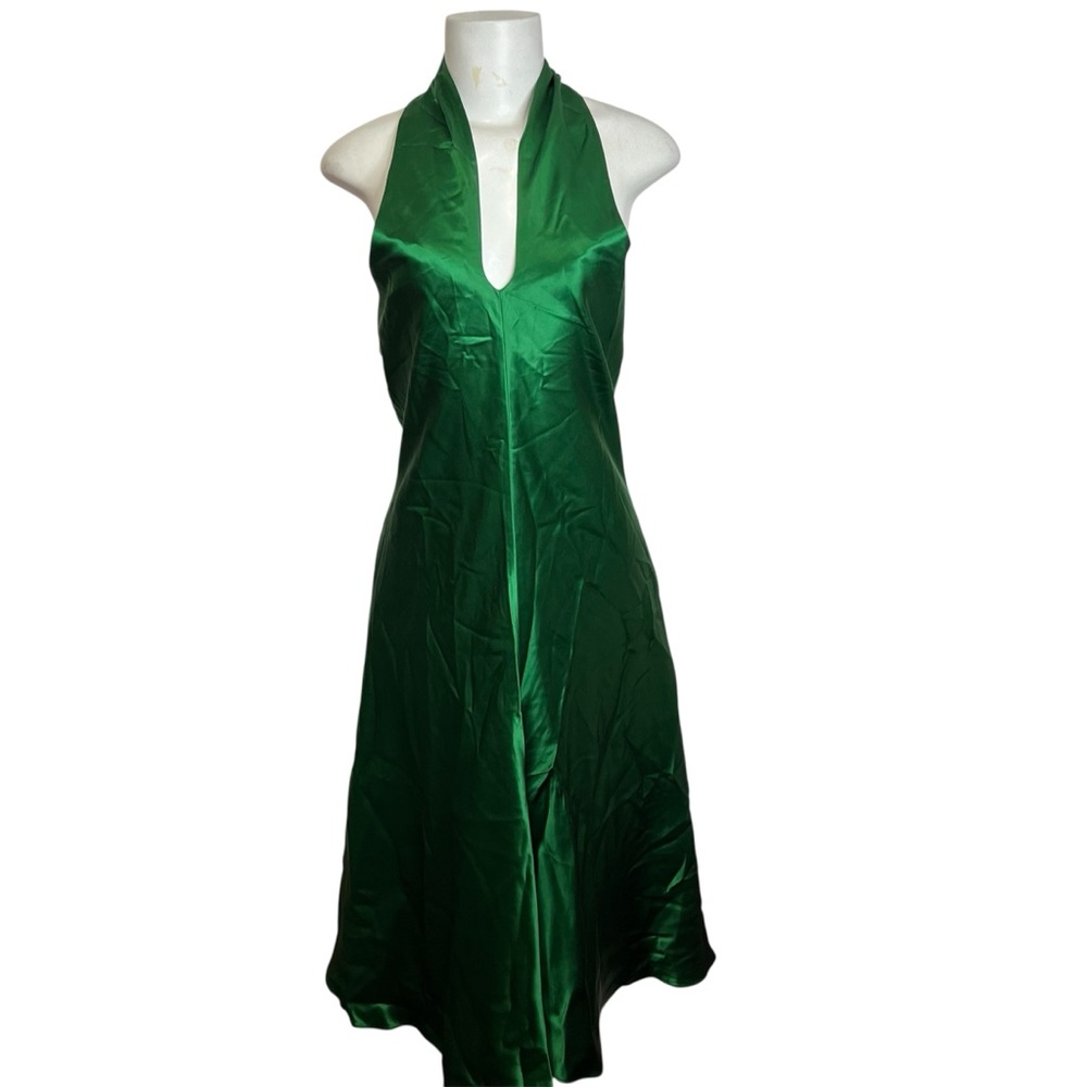 Banana Republic Emerald Green Halter Dress 100% Silk Cocktail Party Wedding NEW